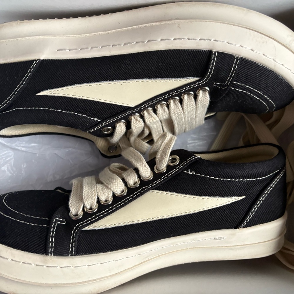 Rick Owens Black and Cream Sneakers
